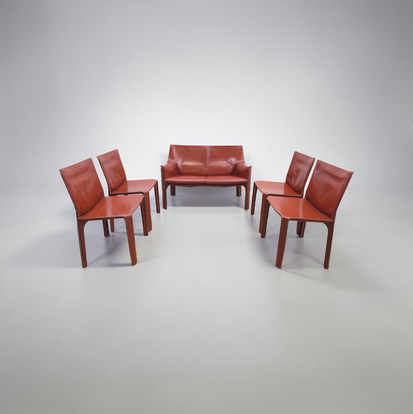 Cassina Cab Set 4 Stühle + Sofa Leder Cognac-Cassina-JSFurniture