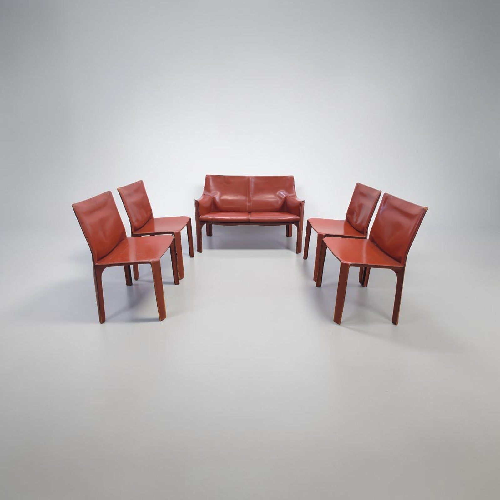 Cassina Cab Set 4 Stühle + Sofa Leder Cognac-Cassina-JSFurniture