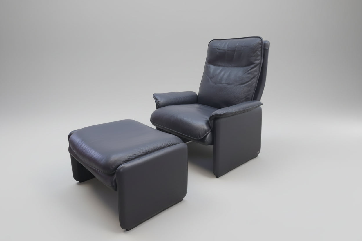 De Sede DS-61 Ledersessel mit Hocker Blau Designer Sessel-De Sede-JSFurniture