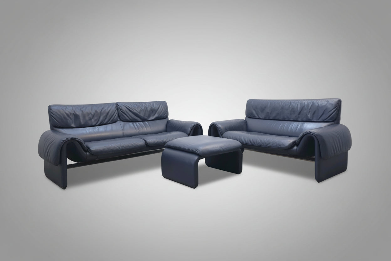 De Sede ds 2011 Garnitur Designersofa Ledersofa Couch Lederhocker desede blau-De Sede-JSFurniture