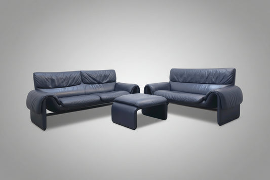 De Sede ds 2011 Garnitur Designersofa Ledersofa Couch Lederhocker desede blau-De Sede-JSFurniture