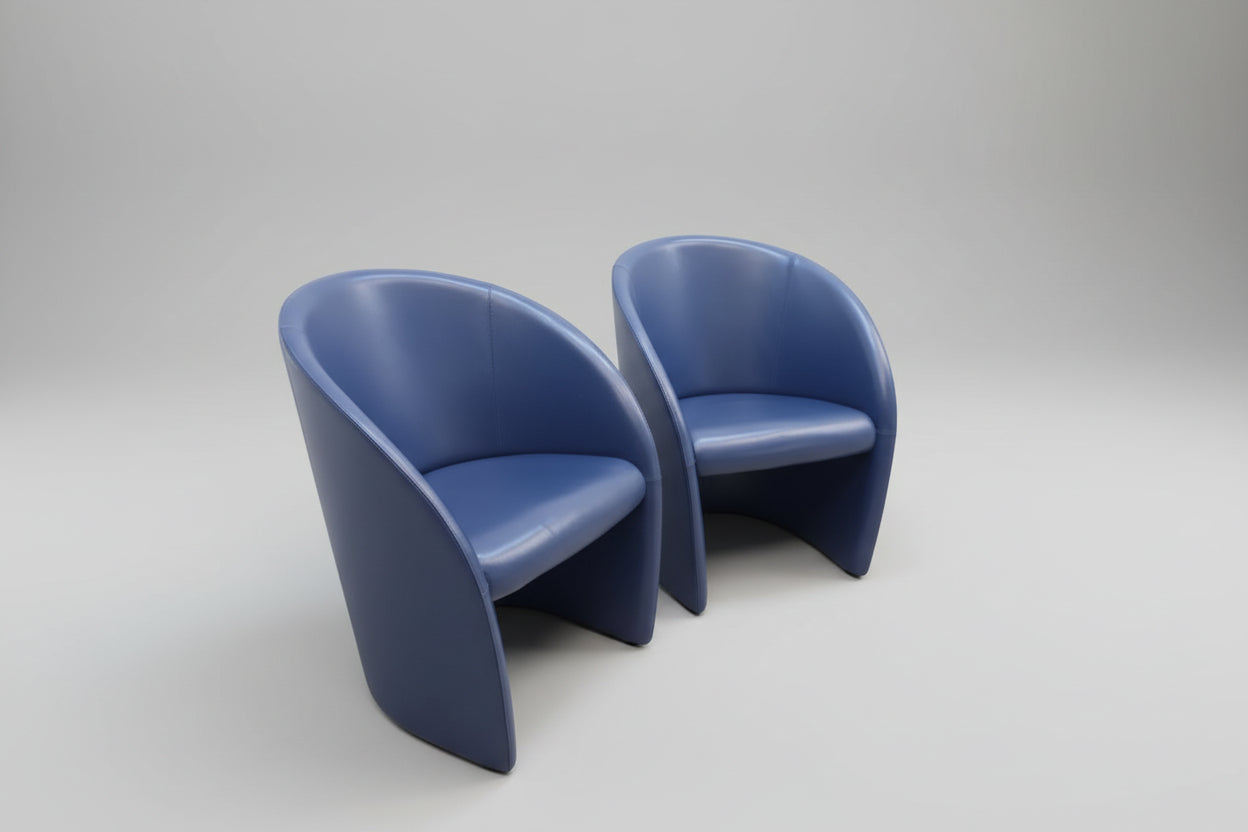 Poltrona Frau Intervista Sessel Set Blau Ledersessel Designer Sessel-Poltrona Frau-JSFurniture