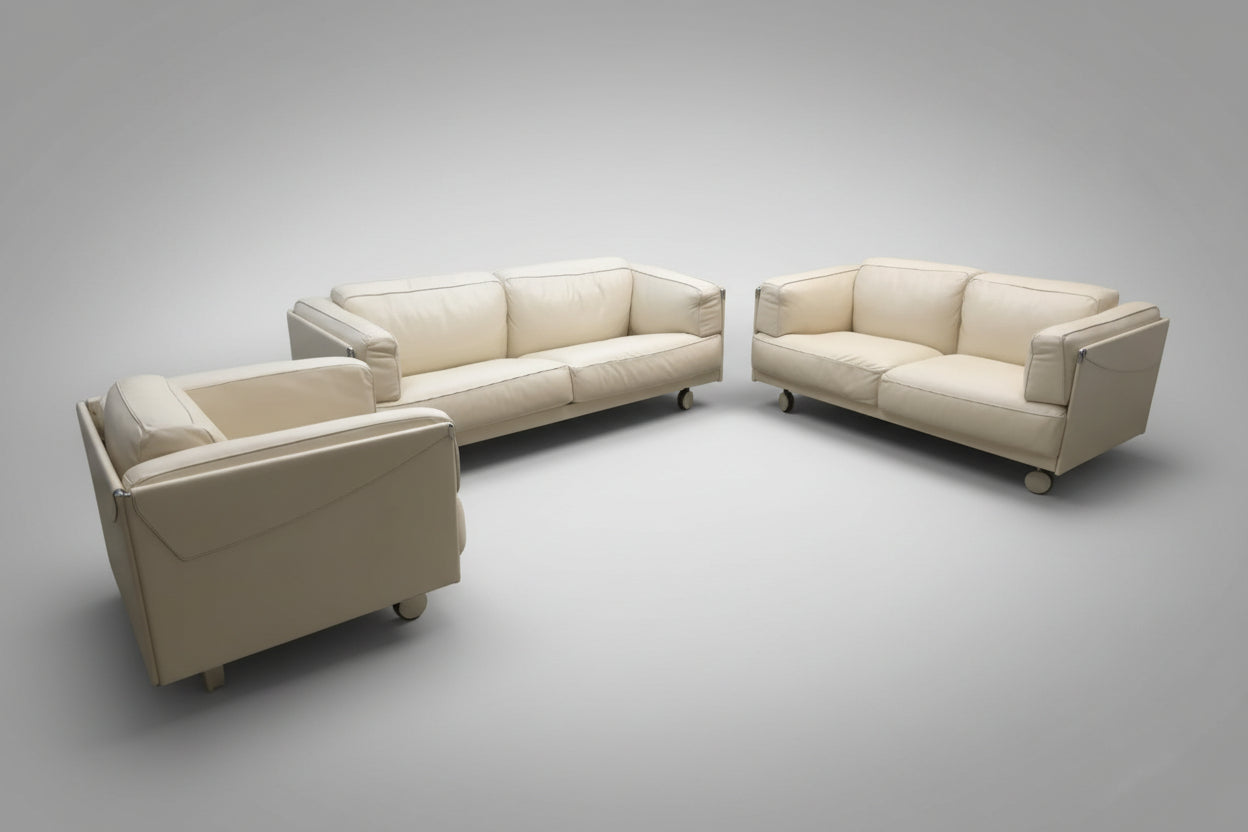 Poltrona Frau Twice Sofa Garnitur Leder Beige Designer Sofa Set-Poltrona Frau-JSFurniture