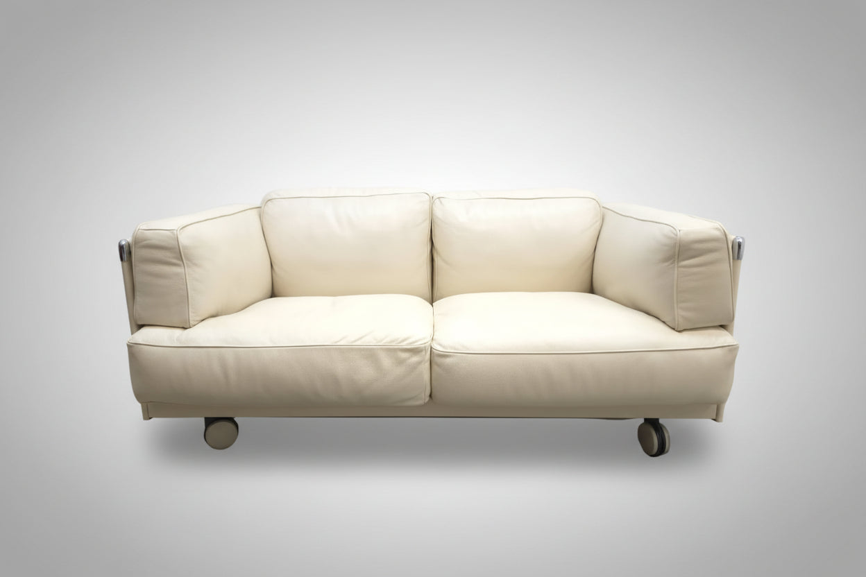 Poltrona Frau Twice Zweisitzer Ledersofa Beige Designer Sofa-Poltrona Frau-JSFurniture