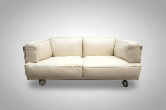 Poltrona Frau Twice Zweisitzer Ledersofa Beige Designer Sofa-Poltrona Frau-JSFurniture