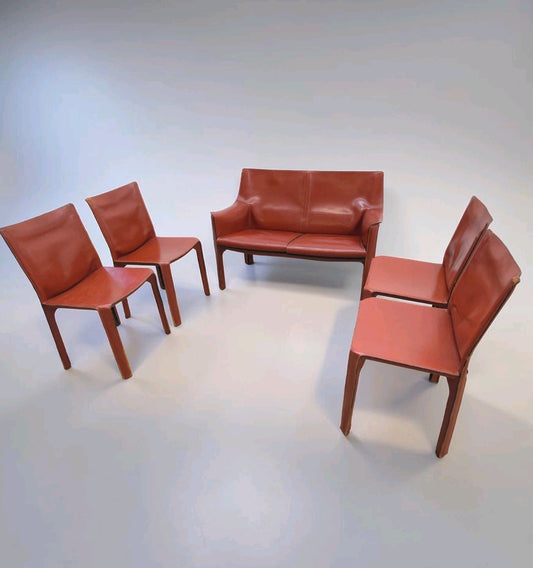 Cassina Cab Set 4 Stühle + Sofa Leder Cognac-Cassina-JSFurniture