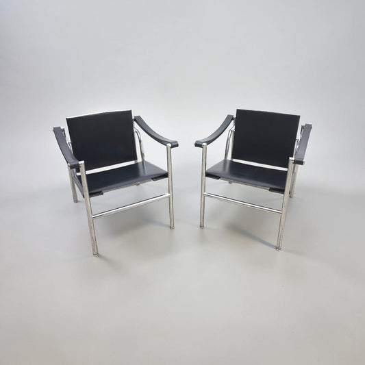 Cassina LC1 Sessel Set Le Corbusier Leder Schwarz-Cassina-JSFurniture
